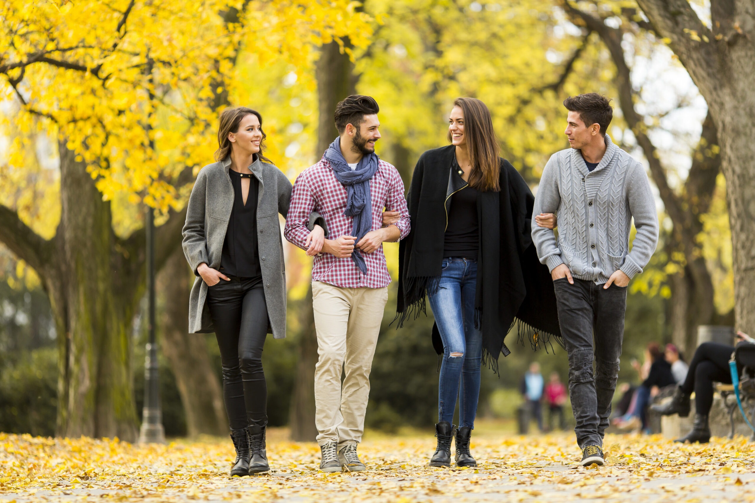 Young people in the autumn park